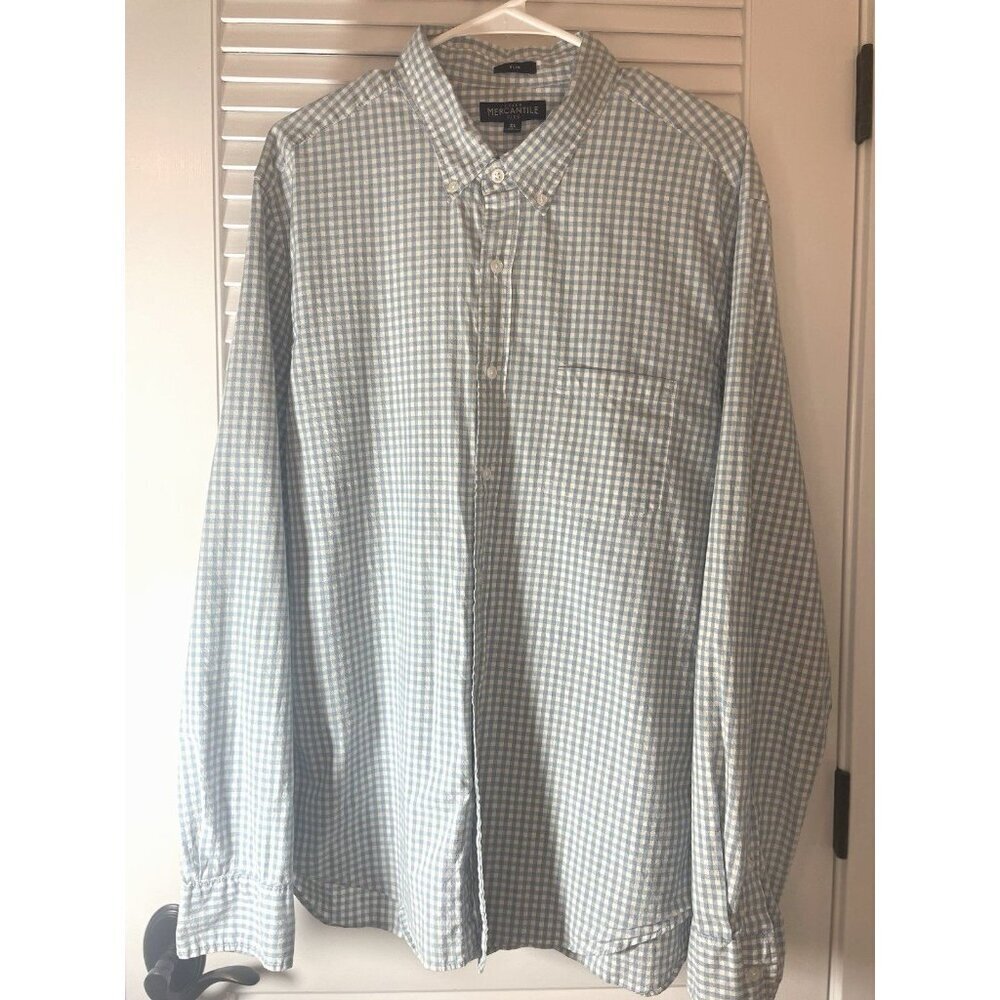 J Crew Men’s Flex Washed Classic Blue/white Checkered long sleeve button up XL
